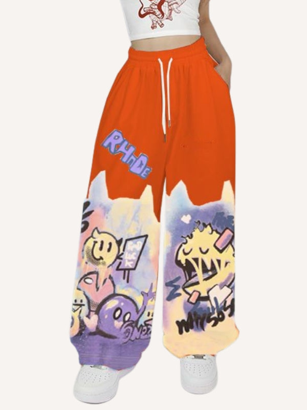 Graffiti Print Drawstring Waist Pants