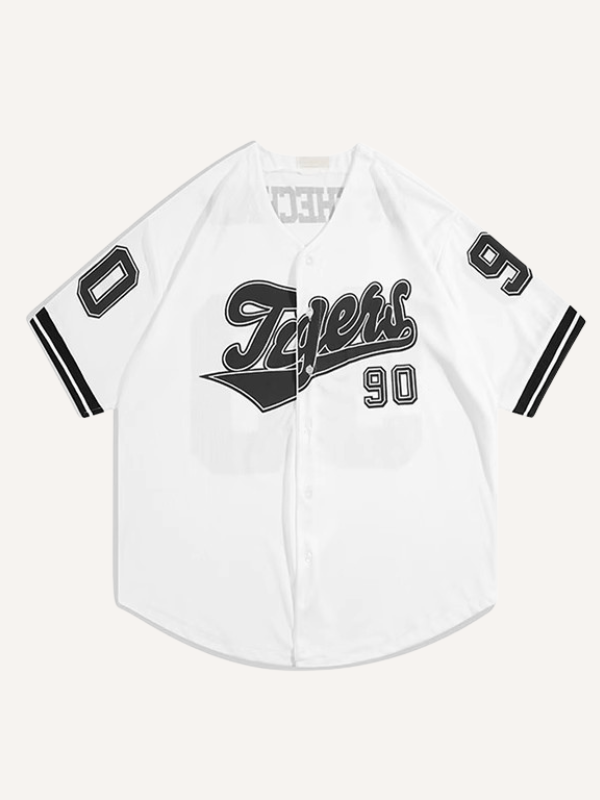 Letter Print Button V Neck Shirt