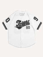 Letter Print Button V Neck Shirt