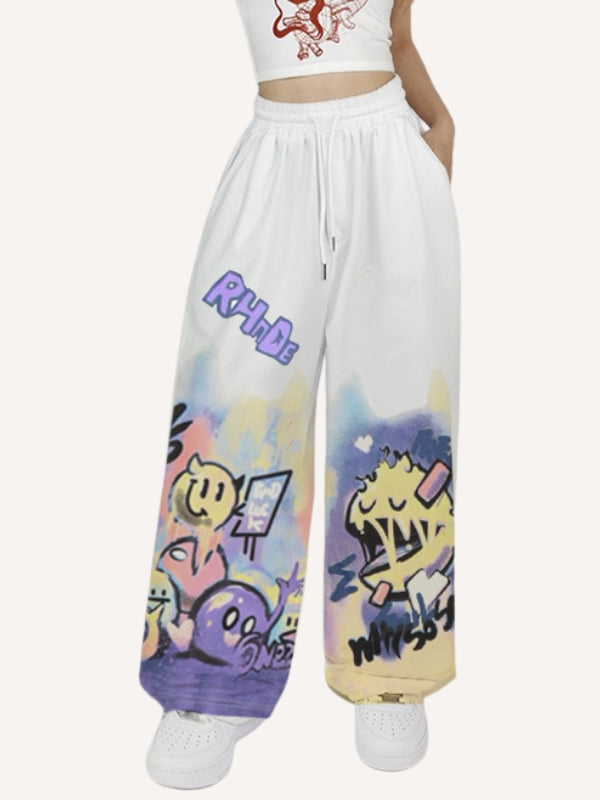 Graffiti Print Drawstring Waist Pants