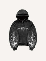 Graphic Zip Up Hooded Coat