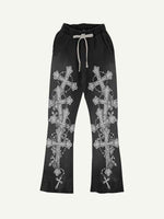 Cross Print Elastic Waist Pants