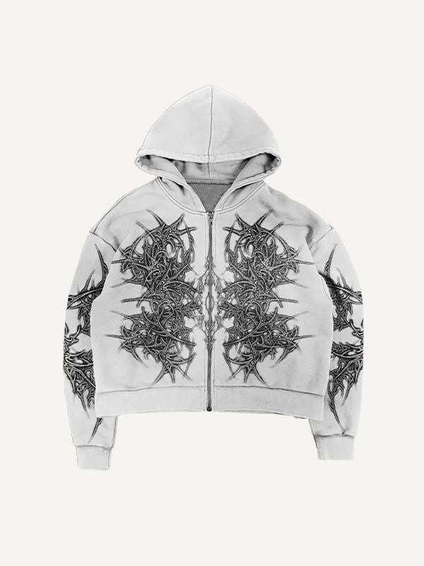 Graphic Print Zip Up Hooded Coat