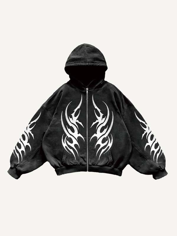 Graphic Print Zip Up Hooded Coat