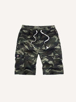 Solid Color Flap Pocket Side Drawstring Waist Cargo Shorts