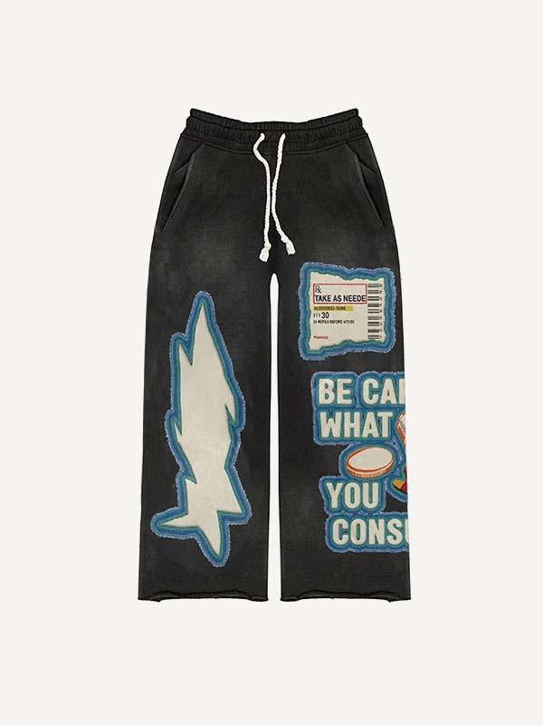 Medicine Bottle&Letter Faux Decal Print Elastic Waist Pants