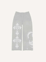 Figure&Cross&Floral Print Elastic Waist Pants