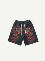 Fire Dragon Print Drawstring Waist Shorts