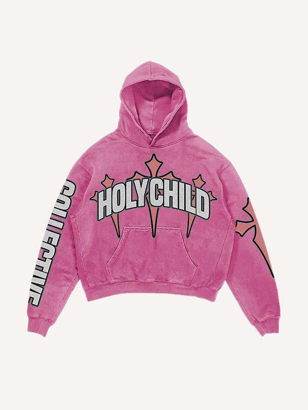 Cupid&Letter&Cross Print Slant Pockets Hoodie