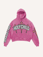 Cupid&Letter&Cross Print Slant Pockets Hoodie