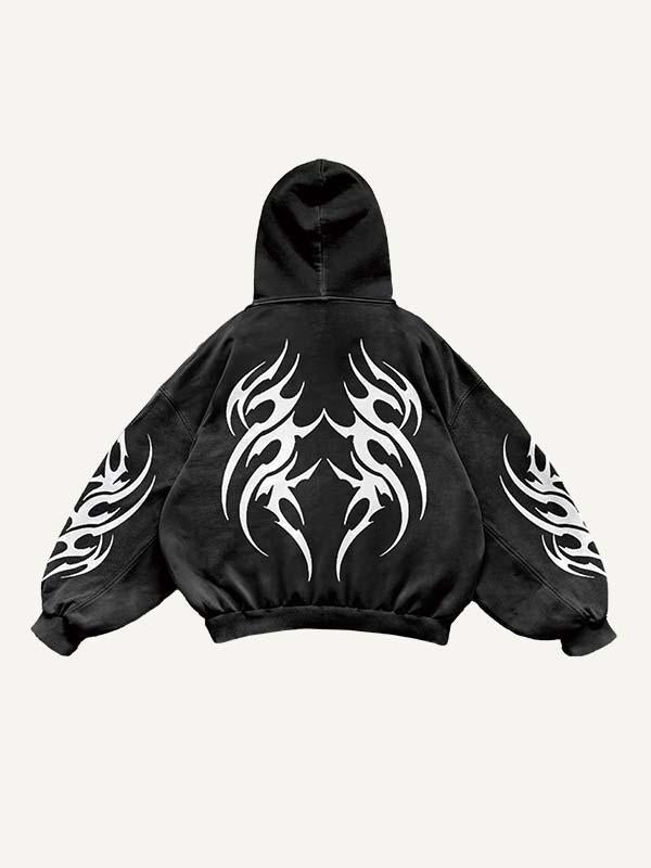 Graphic Print Zip Up Hooded Coat