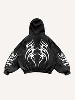 Graphic Print Zip Up Hooded Coat