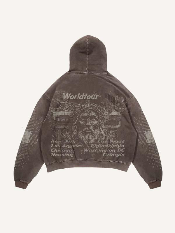 Cross&Juses Graphic Print Slant Pockets Hoodie