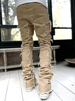 Solid Color Fringed Straight Leg Jeans