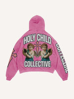 Cupid&Letter&Cross Print Slant Pockets Hoodie