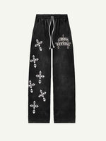 Saint Tears&Cross Print Elastic Waist Pants