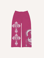 Figure&Cross&Floral Print Elastic Waist Pants