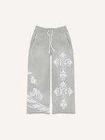 Figure&Cross&Floral Print Elastic Waist Pants