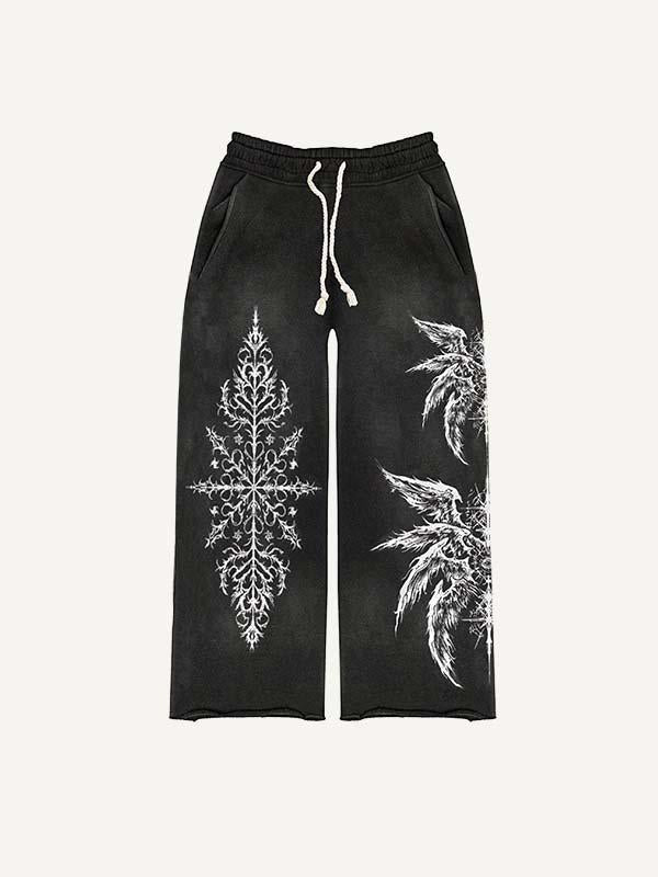 Eye&Wing&Graphic Print Elastic Waist Pants