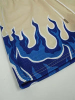 Fire Print Mesh Drawstring Waist Shorts