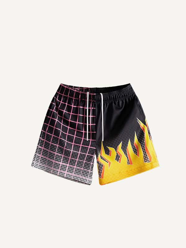 Fire Graphic Print Mesh Drawstring Waist Shorts