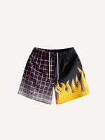 Fire Graphic Print Mesh Drawstring Waist Shorts
