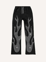 Fire Faux Rhinestones Print Elastic Waist Pants