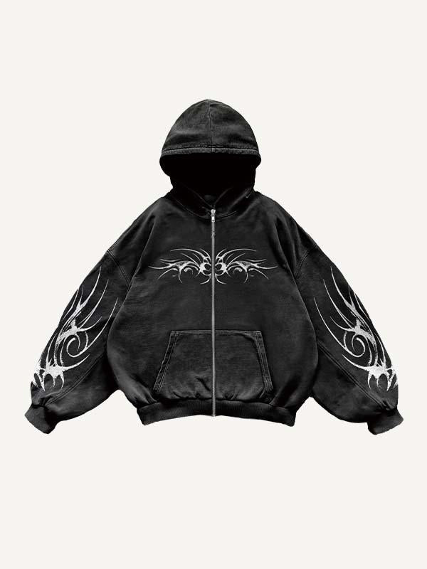 Graphic Zip Up Hooded Coat