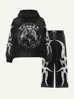 Demon Figure&Letter Graphic Print Elastic Waist Two-Piece Set