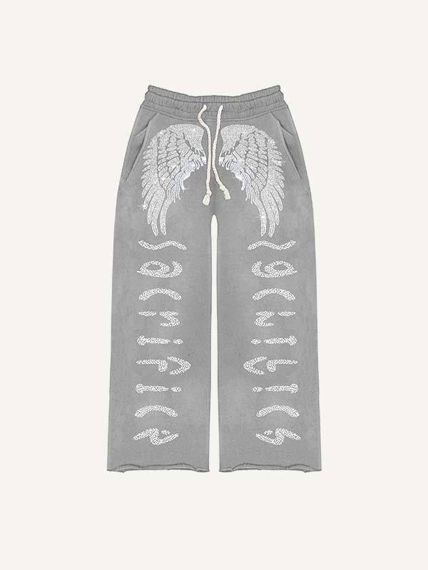 Wing&Letter Faux Decal Print Elastic Waist Pants