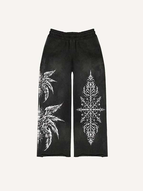 Eye&Wing&Graphic Print Elastic Waist Pants