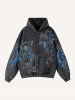 Star&Wing&Figure Print Zip Up Hooded Coat