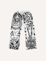 Pray&Heart&Cross Graphic All Over Print Elastic Waist Pants