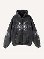 Skull&Cross Graphic Print Zip Up Slant Pockets Hooded Coat