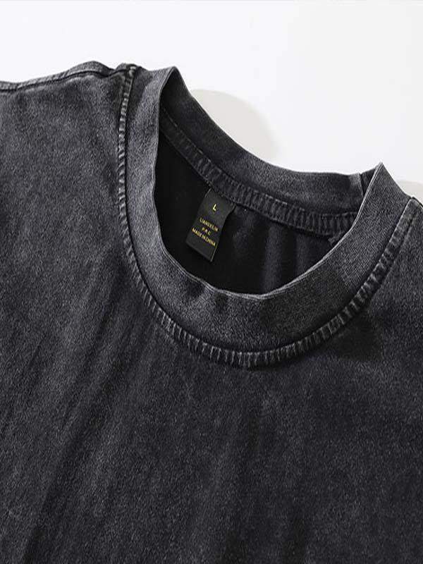 Distressed Washed Nun&Letter Graphic Print Round Neck T-shirt