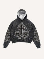 Cross&Angel&Wing&Letter Faux Decal Print Slant Pockets Hoodie