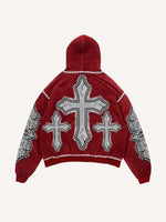 Cross&Letter Graphic Faux Decal Print Slant Pockets Hoodie