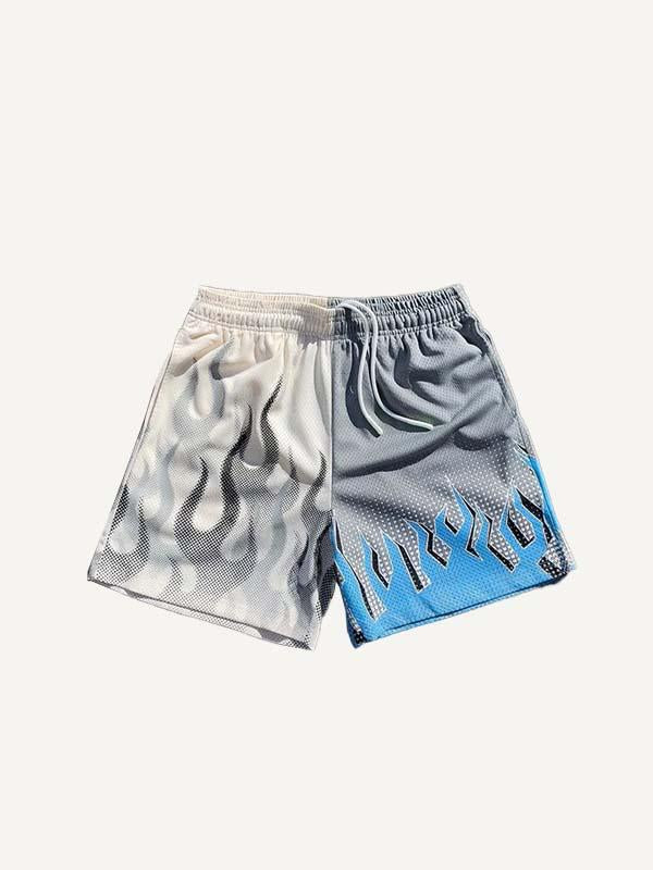 Fire Graphic Print Mesh Drawstring Waist Shorts