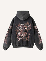 Skeleton&Wing&Letter Print Zip Up Slant Pockets Hooded Coat