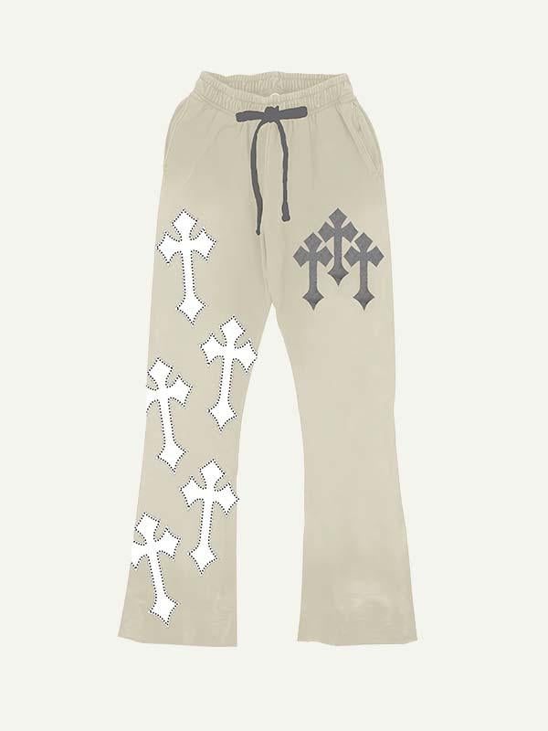 Cross&Letter Faux Decal Print Elastic Waist Pants