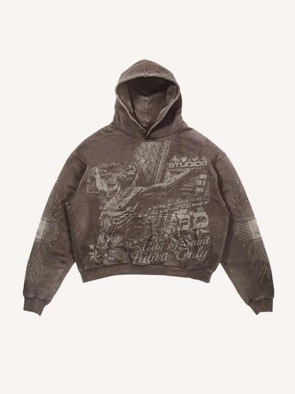 Cross&Juses Graphic Print Slant Pockets Hoodie