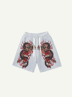 Fire Dragon Print Drawstring Waist Shorts
