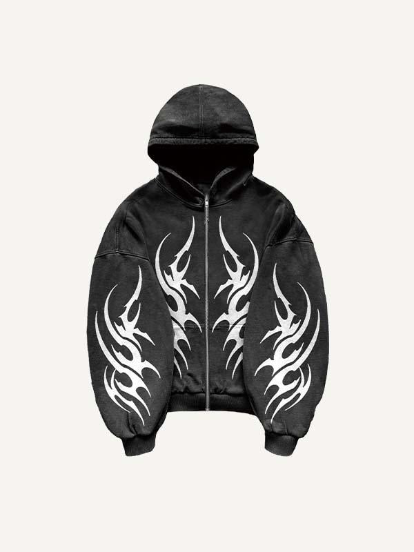 Graphic Print Zip Up Hooded Coat