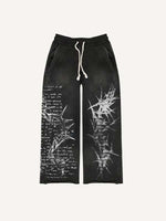 Skull&Cross&Graphic Print Elastic Waist Pants