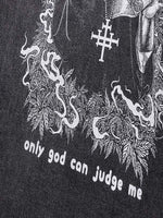 Distressed Washed Nun&Letter Graphic Print Round Neck T-shirt