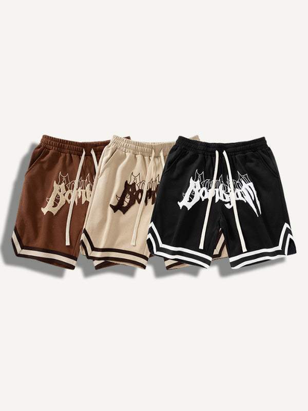 Striped Letter Graphic Drawstring Waist Shorts