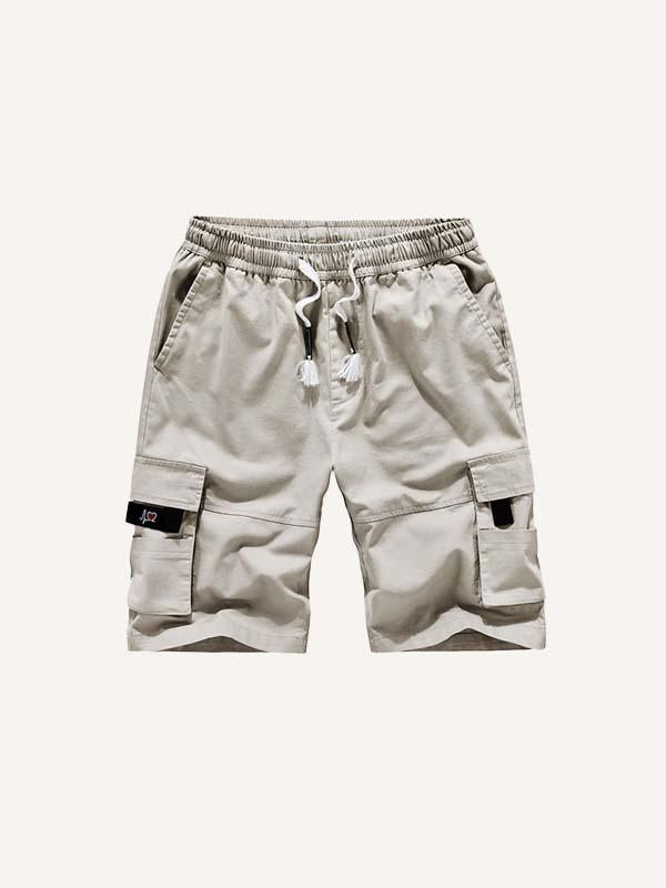 Solid Color Flap Pocket Side Drawstring Waist Cargo Shorts