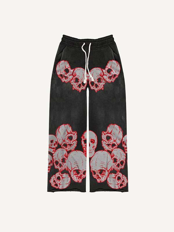 Skull Print Elastic Waist Pants