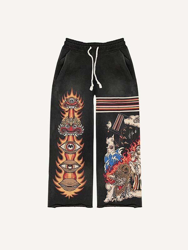 Fire&Figure&Eyeball&Animal Graphic Print Elastic Waist Pants