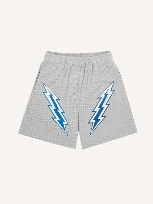 Lightning Print Mesh Drawstring Waist Shorts